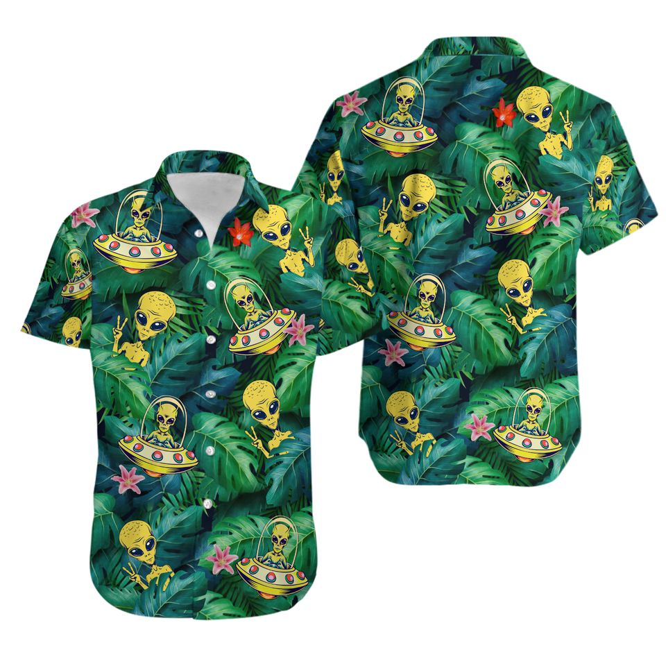 Alien UFO Hawaiian Shirt, Alien Pattern Aloha Shirt