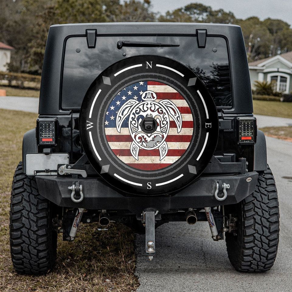 Compass American Flag Turtle Spare Tire Cover