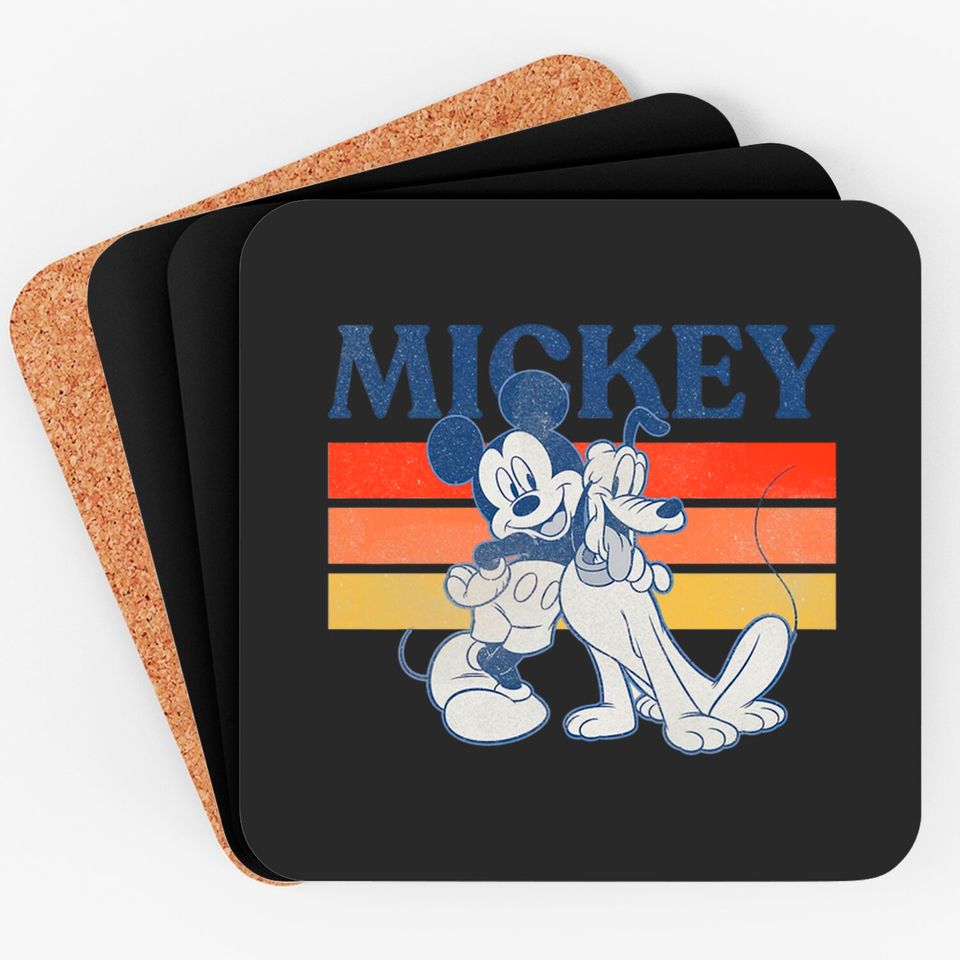 Mickey And Pluto Retro Line Coasters, Mickey And Friends Coasters, Disney Coasters