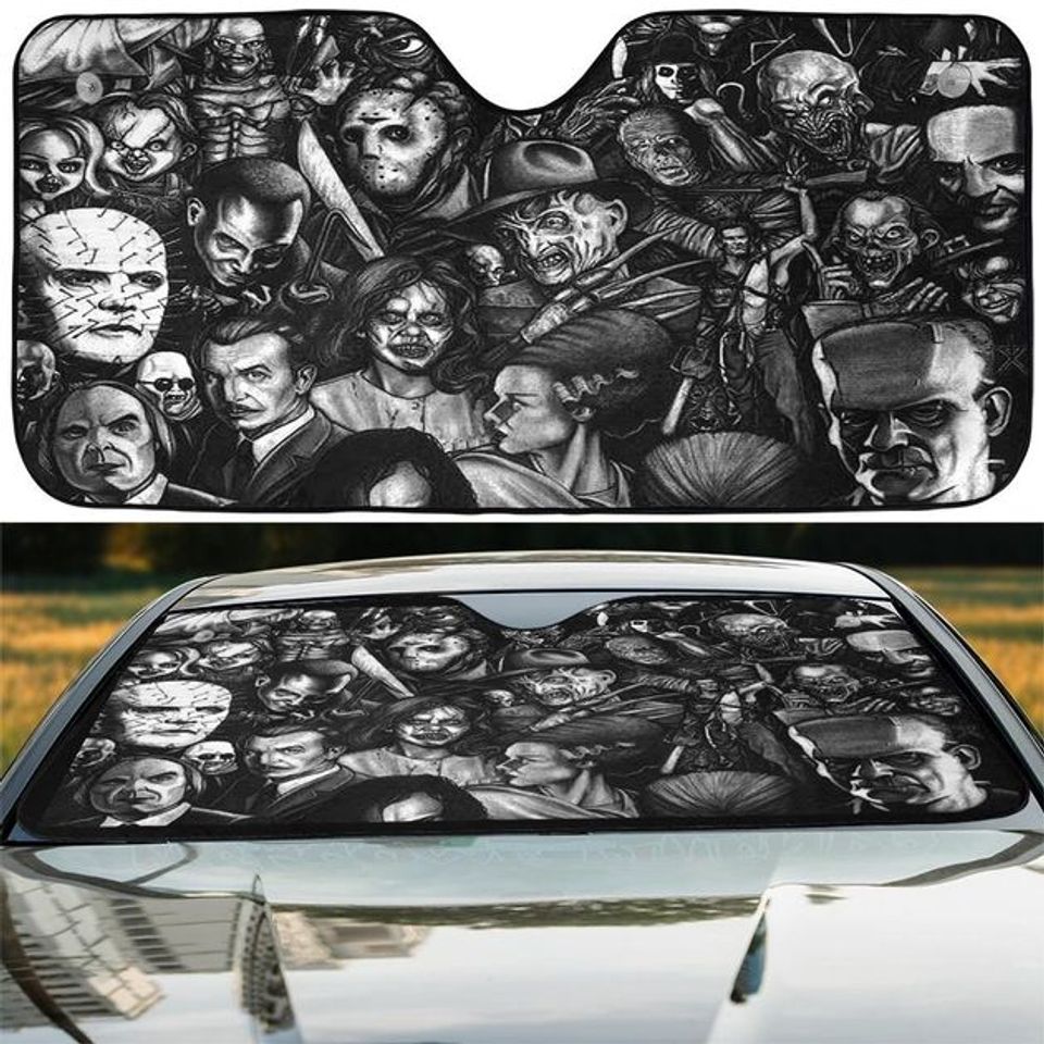Horror Movie Car Sunshade, Halloween Car Sunshade, Horror Movie Car Windshield