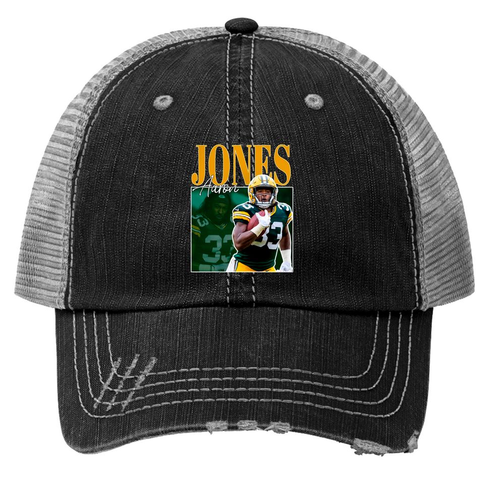 Limited Aaron Jones Trucker Hats Vintage 90s #33/Runningback Oversize Trucker Hats