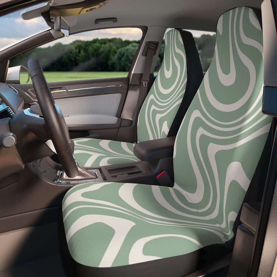 Sage green and cream retro groovy car seat covers