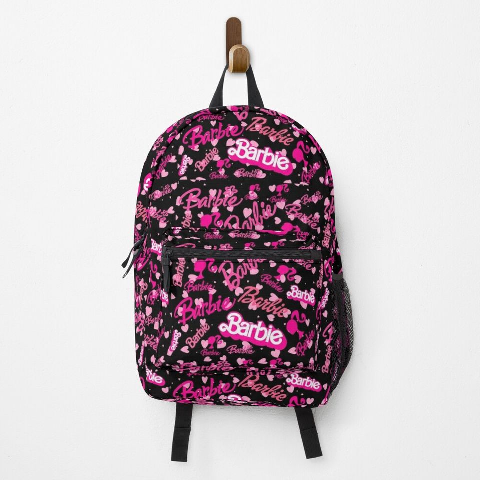 All Barbie Logo Collage Pattern Art Black Background Backpack