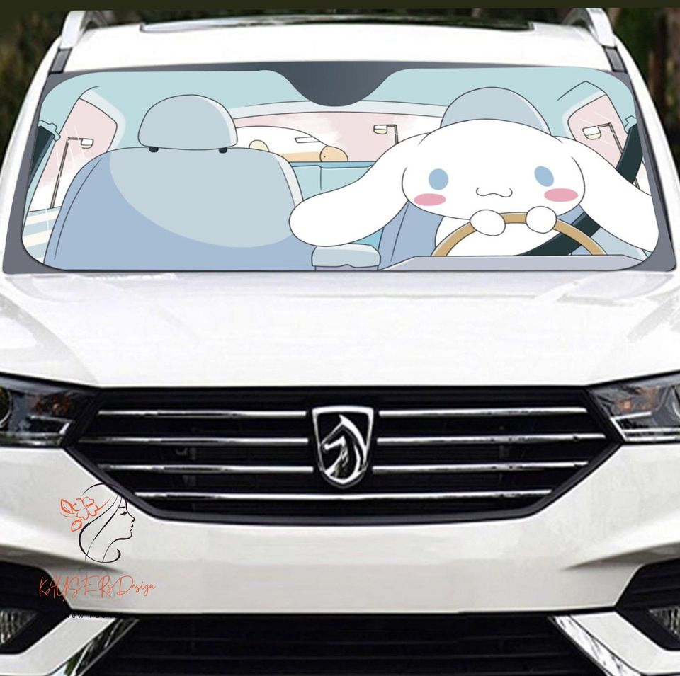 Kawaii Dog Character Car Sunshade, Charming White Puppy Windshield Cover