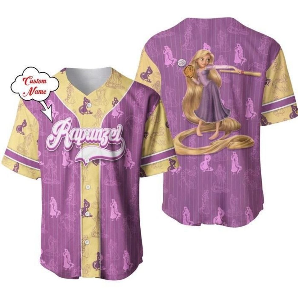 Rapunzel Princess Purple Yellow Patterns Disney Custom Baseball Jersey