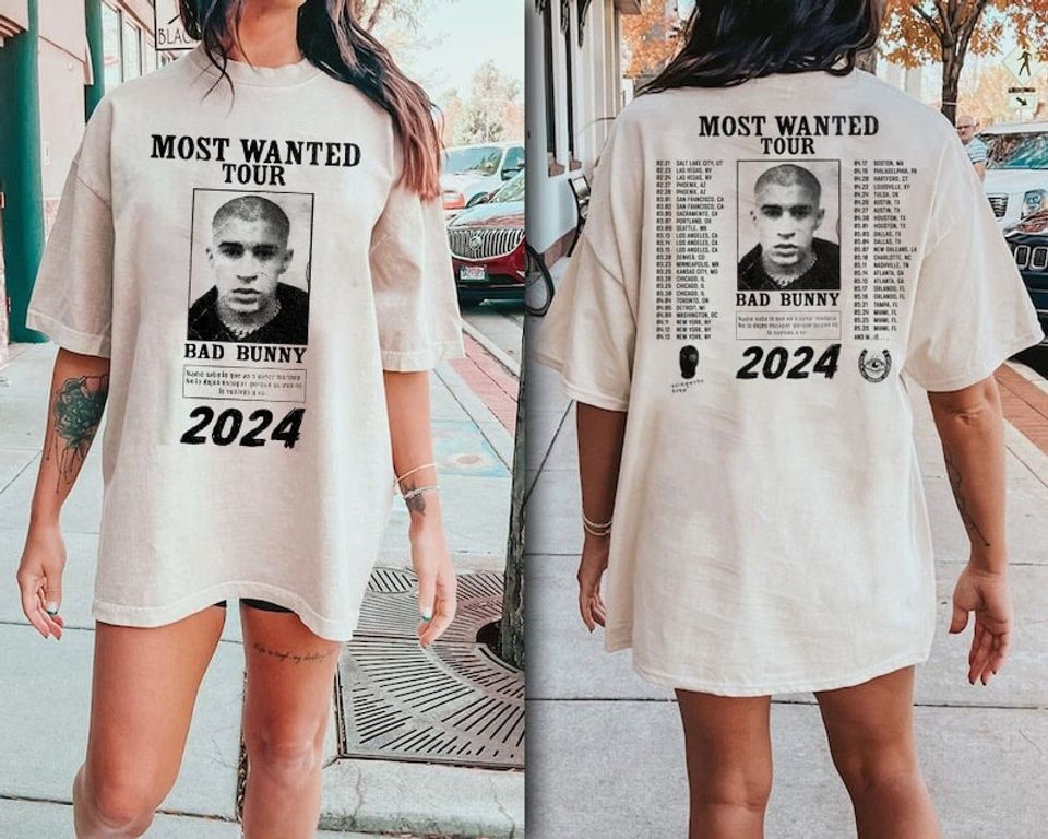 Men's S Black Bad Bunny Most Wanted Tour Shirt, Bad Bunny Shirt, Bad ...