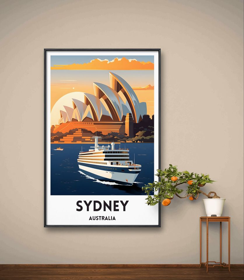 Sydney Opera House Print, Australian Wall Art, Vintage Travel Poster