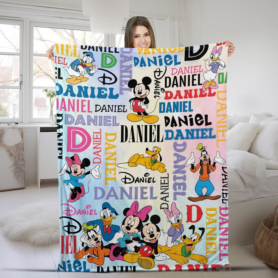 Personalized Mickey and Friends Blanket, Custom Name Disney Fleece Blanket