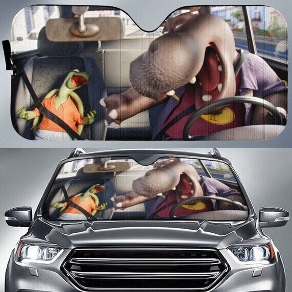Funny Turtle and Hippo Car Windshield Sing Movie Car Sunshade Accessories Decor