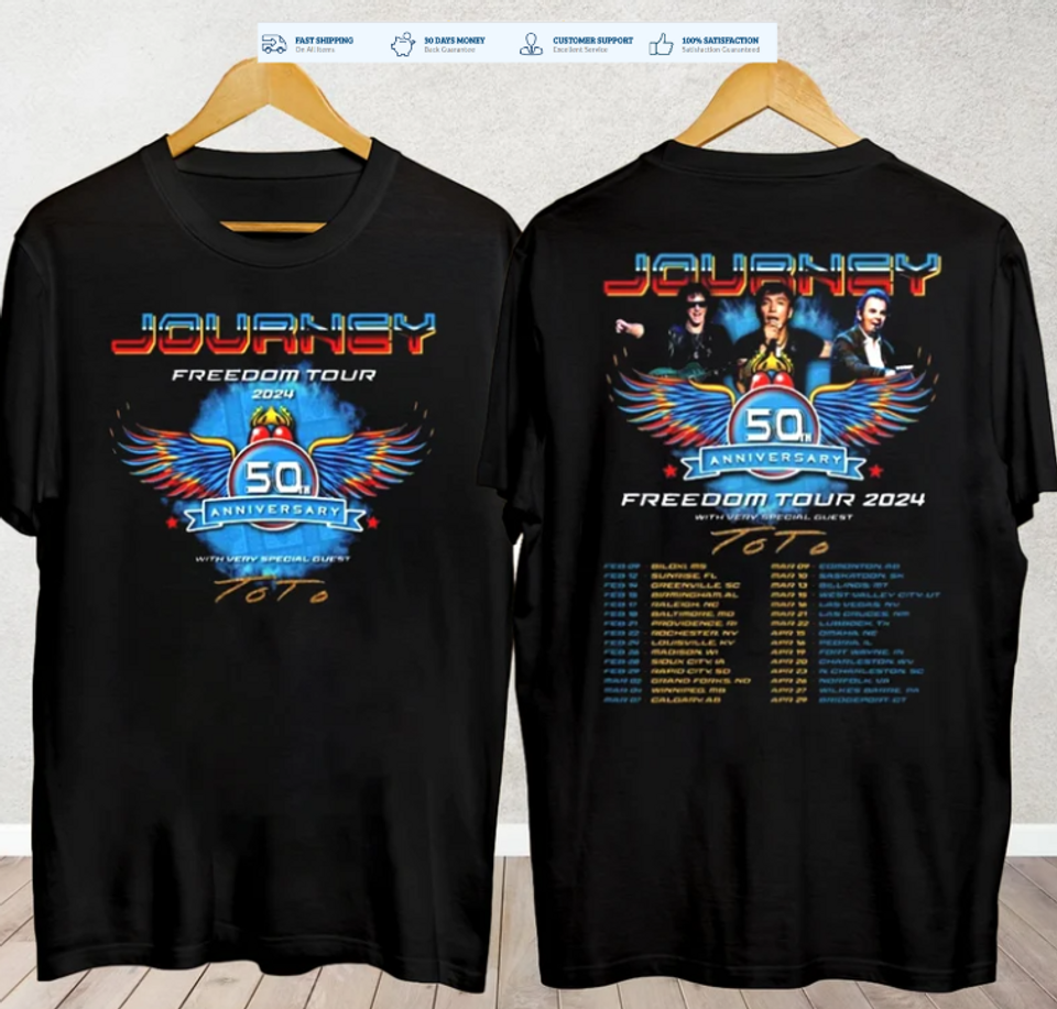Journey 2024 Tour Freedom T-Shirt Toto Concert Gift Shirt Fans Music Band