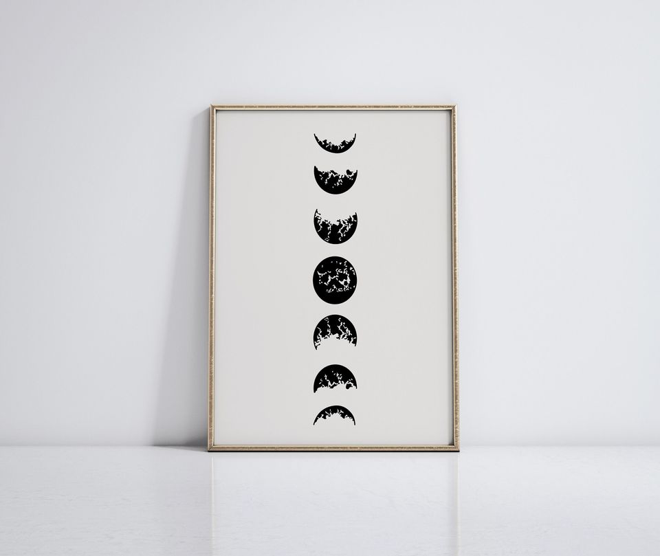 Halloween Poster Art, Moon Phase wall art, Spooky Decorations