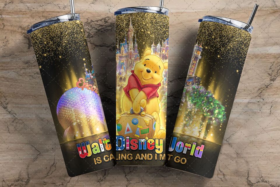 Disney Winnie the Pooh Glitter Tumbler with Lid and Straw