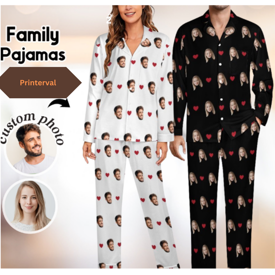 Custom Photo Pajamas, Personalized Face Pajama Set, Family Pajamas Sets