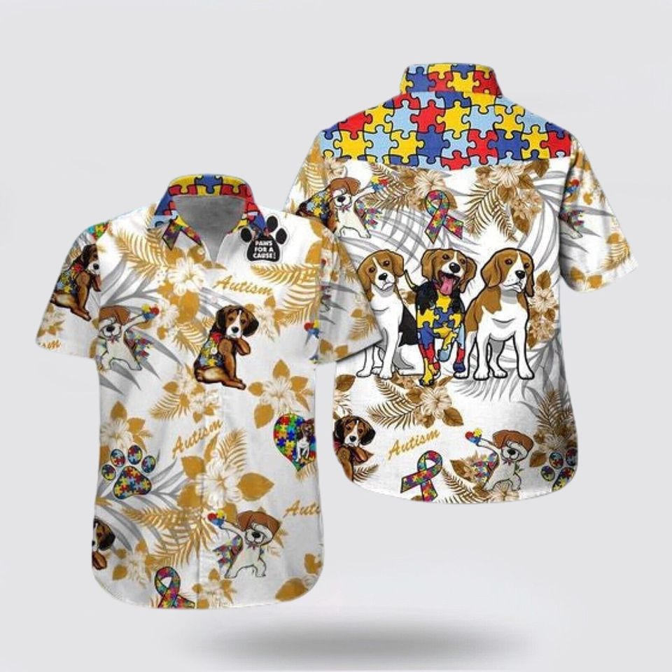 Beagle Autism Floral Pattern Hawaiian Shirt