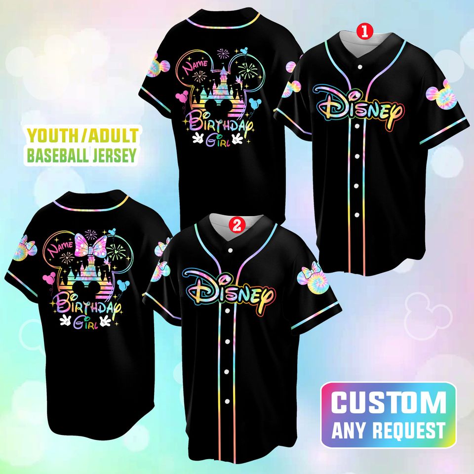 Personalized Tie Dye Birthday Girl Baseball Jersey, Custom Disney Baseball Jersey
