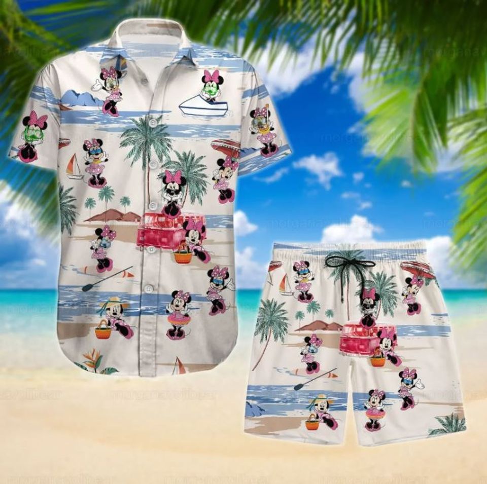 Minnie Mouse Disney Hawaiian Shirt And Shorts, Disney Aloha Set