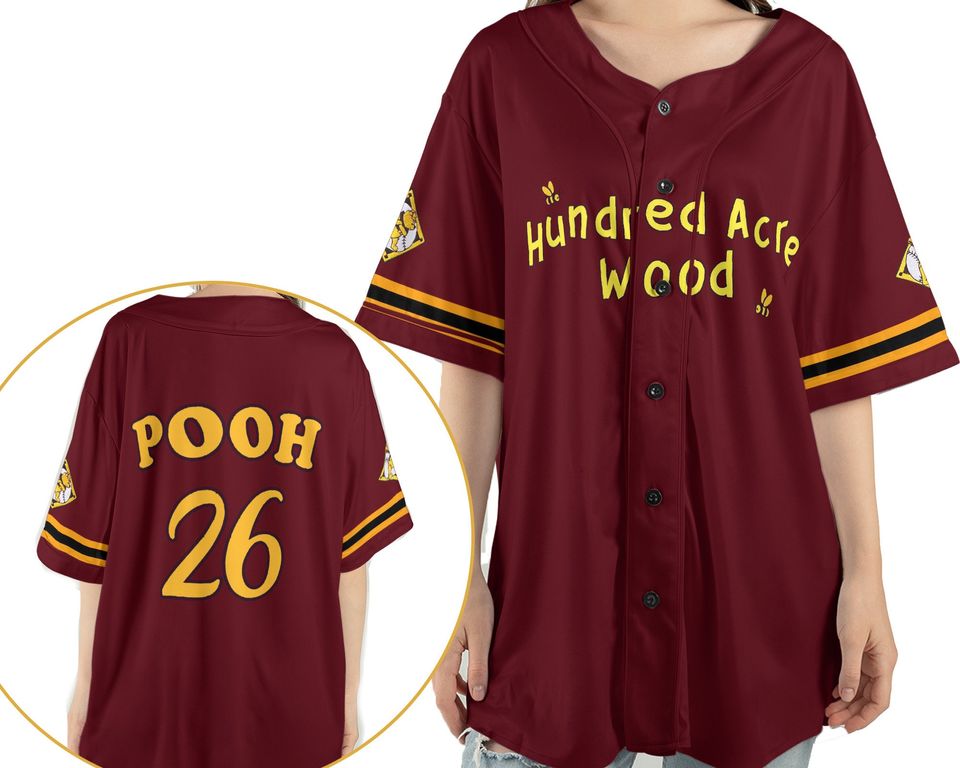 Winnie The Pooh Hundred Acre Wood  2 Sided Baseball Jersey Shirt