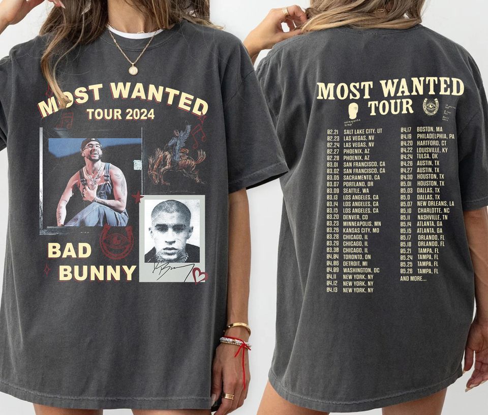 Bad Bunny Most Wanted Tour 2024 2 Sided Shirt, Bad Bunny Benito Album
