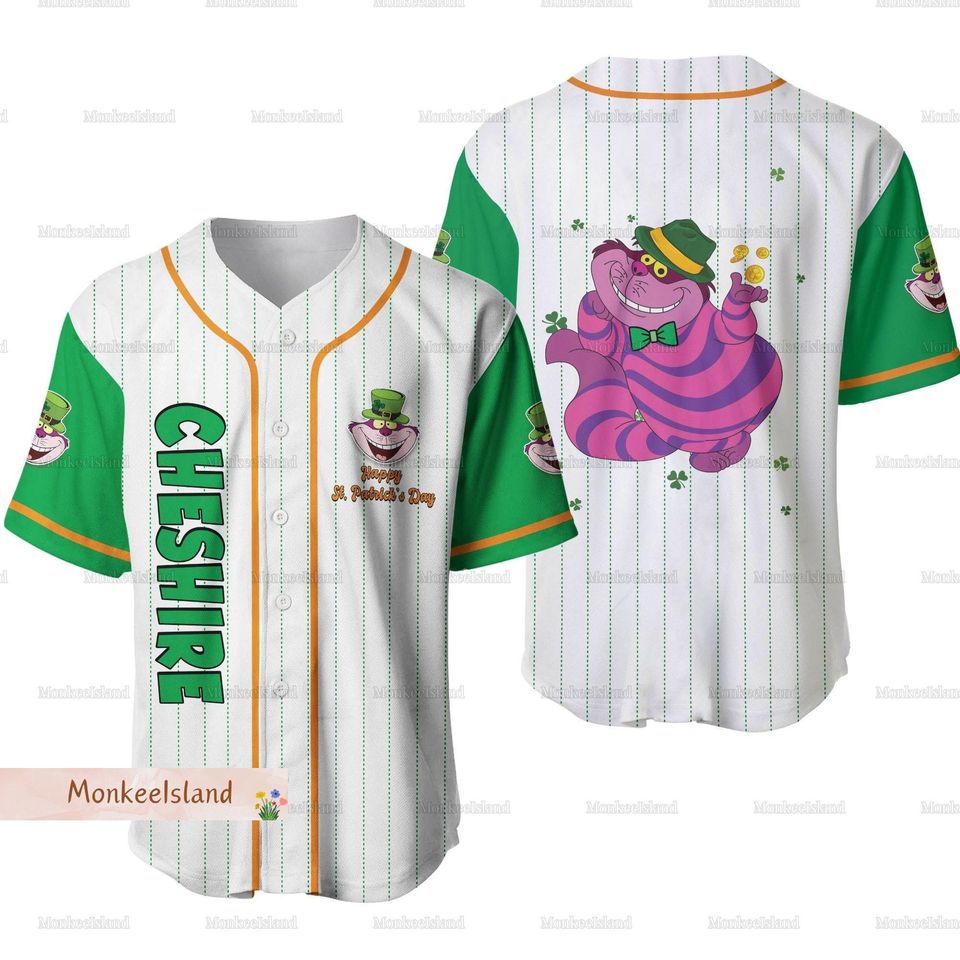 Cheshire Cat Jersey, St Patrick's Day Baseball Jersey, Alice In Wonderland Jersey Shirt
