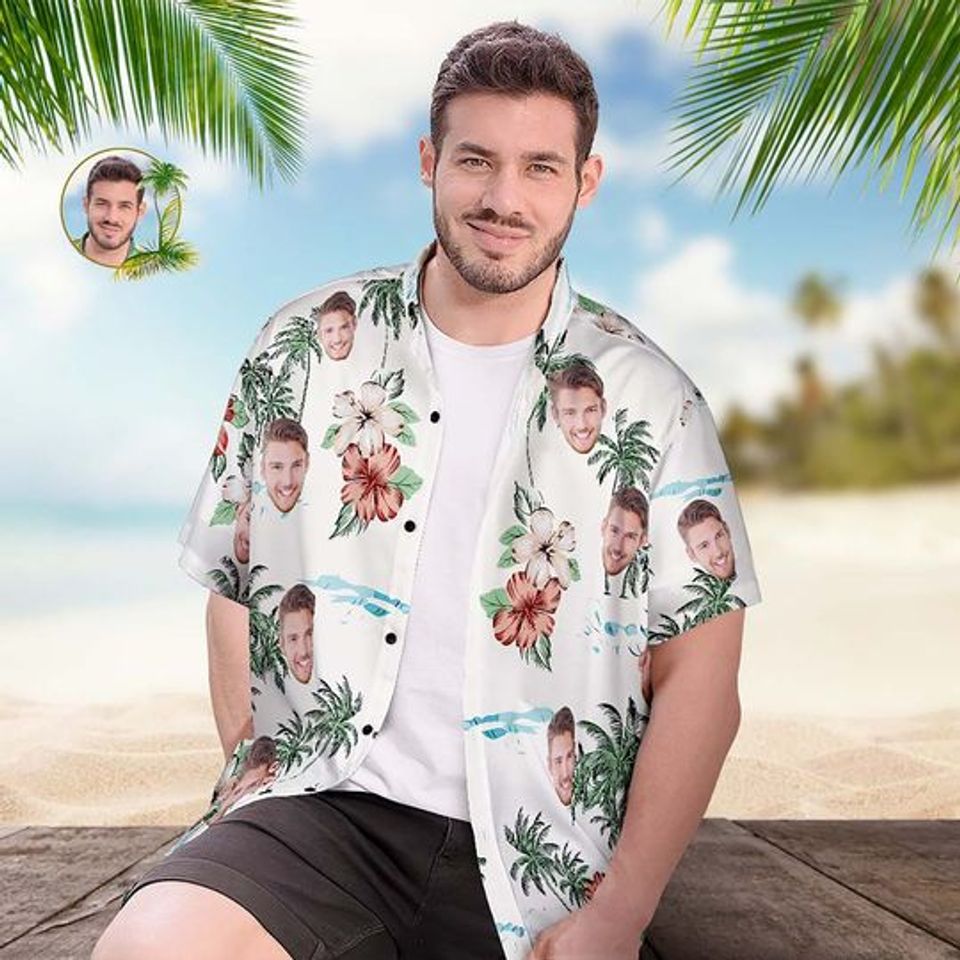 Custom Face Hawaiian Shirt, Holiday Gift - Hawaiian Style Flowers