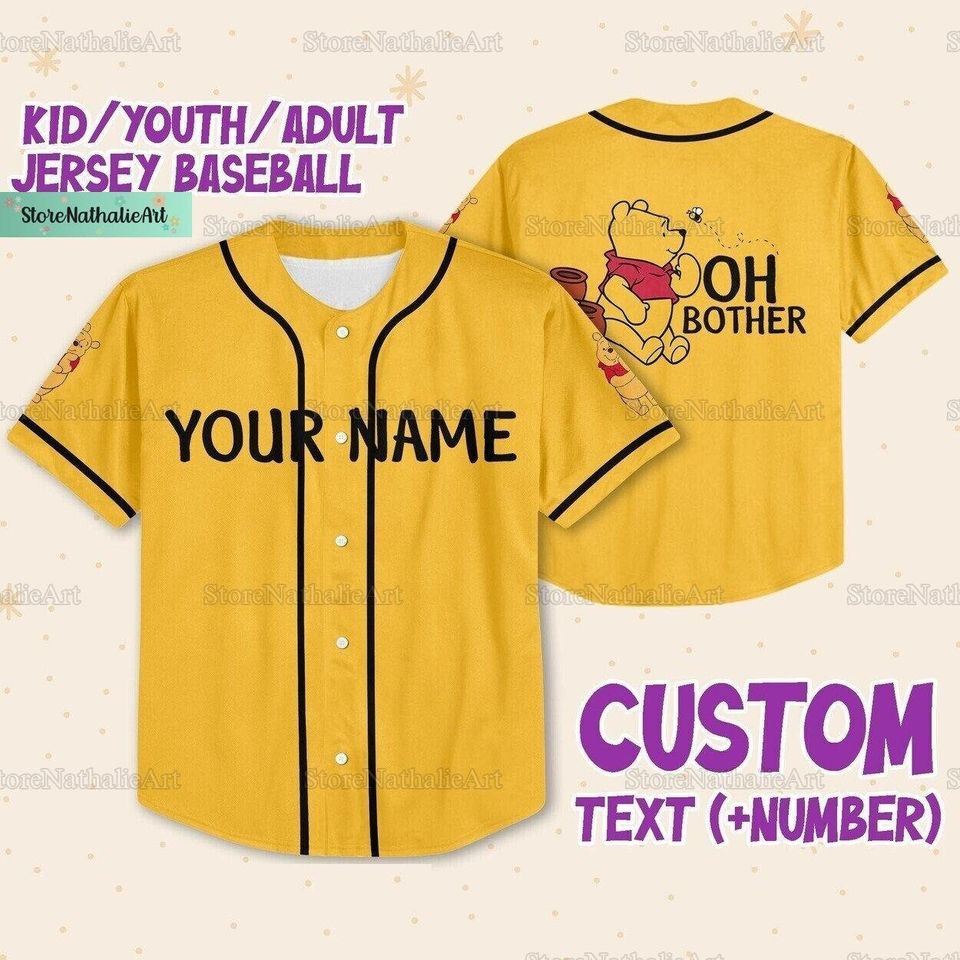 Pooh Bear Jersey, Winnie Pooh Jersey Shirt, Pooh Disney Baseball Jersey