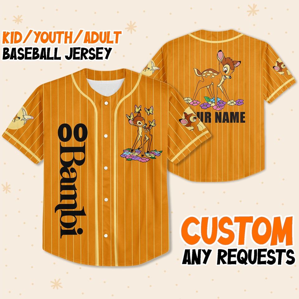 Personalized Disney Bambi Stripe Brown Baseball Jersey