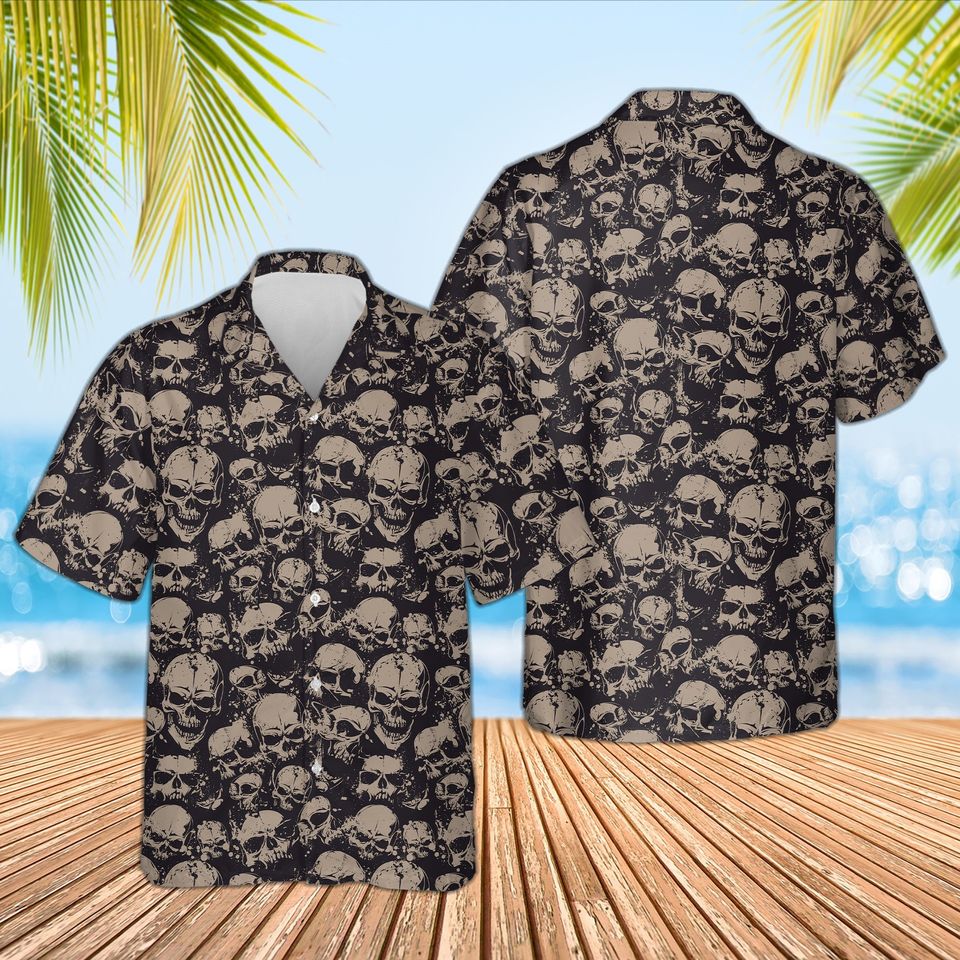 Skull Hawaiian Shirt, Skull Gothic Shirt, Summer Skull Shirt, Men Hawaiian Shirt