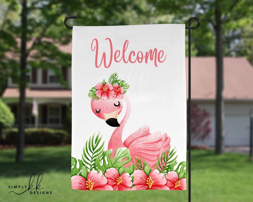 Sublimation Welcome Tropical Flamingo Garden Flag