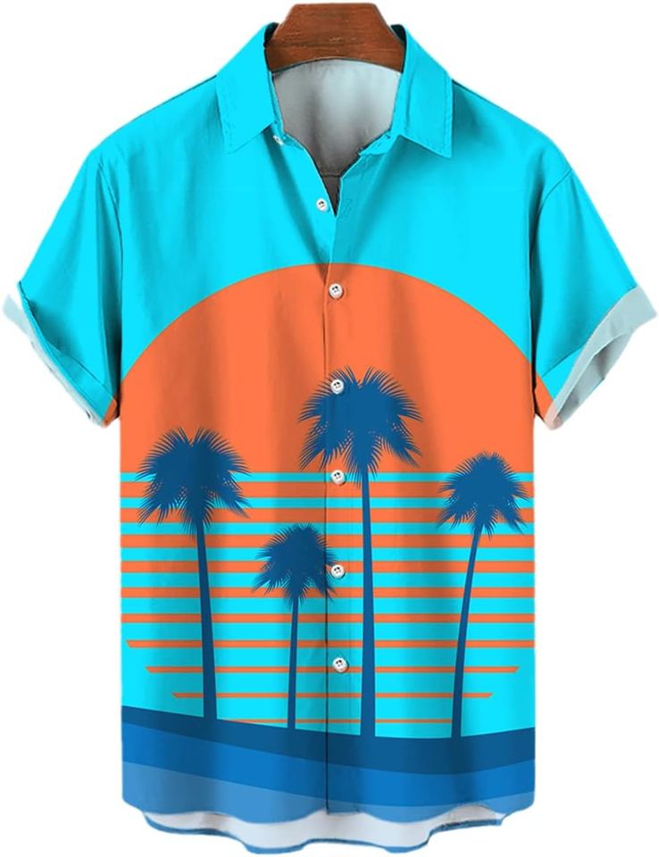 Hawaiian Shirts Coconut Tree Graphic Short Sleeve