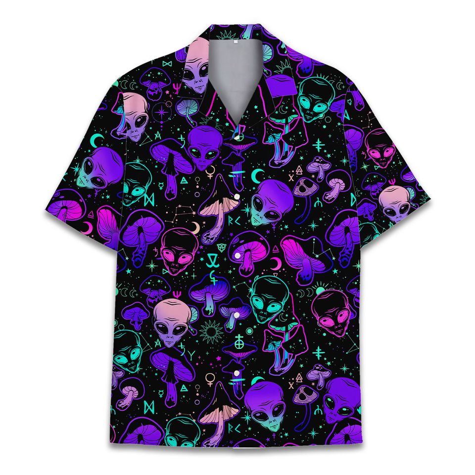Neon Mushroom And Alien Hawaiian Shirt For Men
