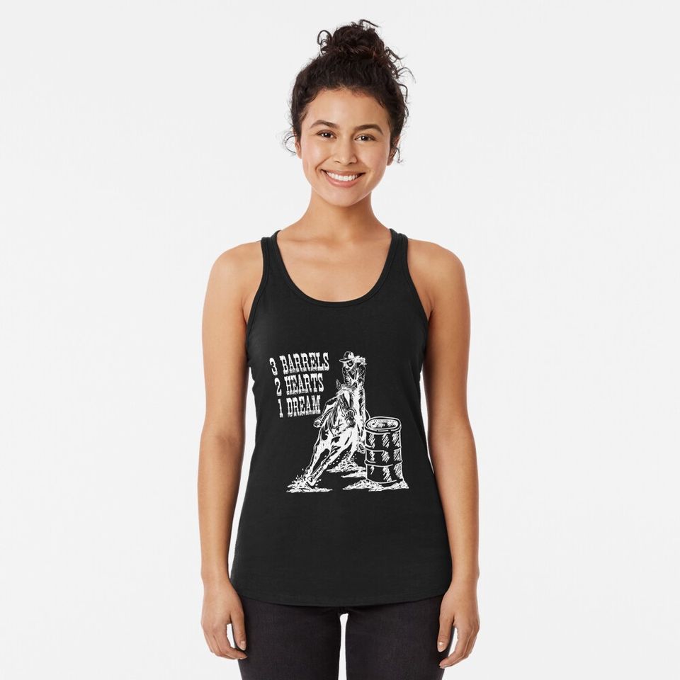 3 Barrels, 2 Hearts, 1 Dream Barrel Racing Design Racerback Tank Top