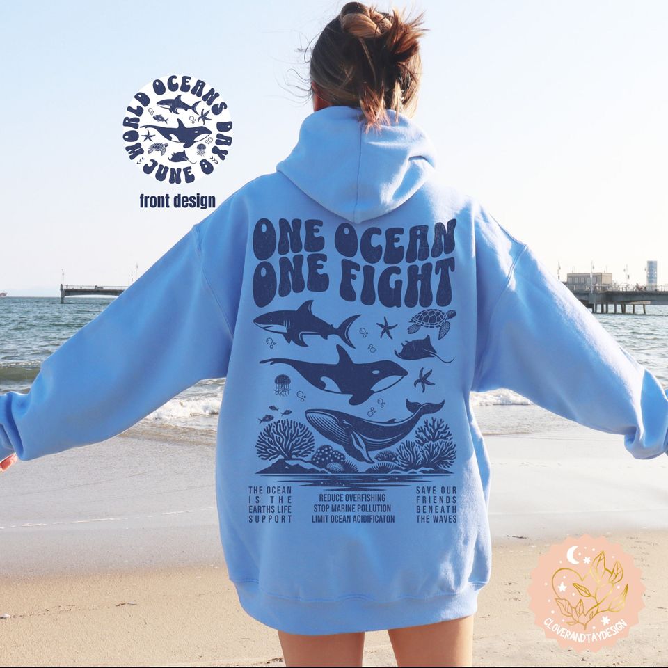 Protect Our Oceans Beach Hoodie, Ocean Animal Beach Hoodie