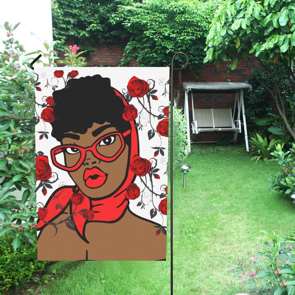 Retro Rose African American Garden Queen Garden Flag