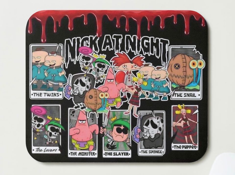 Nick At Nite Mouse Pad/ Patrick/ fairly odd parents/ Gary/ cute mouse pad/ gift for her/ gift for him/ twins / horror