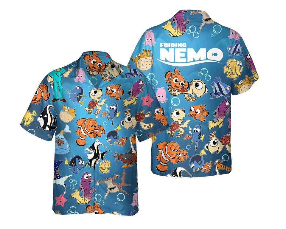 Finding Nemo Group Characters Hawaiian Shirt, Marlin Bruce Squirt Dory, Disney Hawaii Shirt ingdom