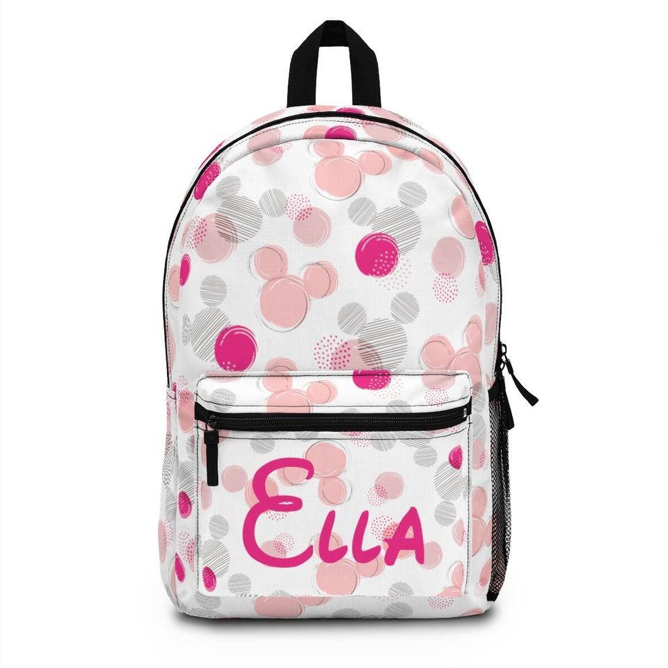 Personalized Disney Backpack, Pink Polka Dots, All Over Print Backpack, Disney School Backpack