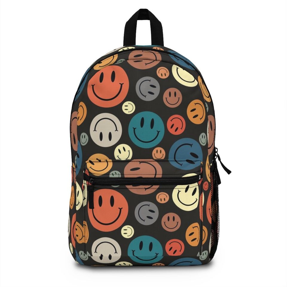 Vintage Smiley Face Backpack. Bookbag with Padded back. Light weight backpack