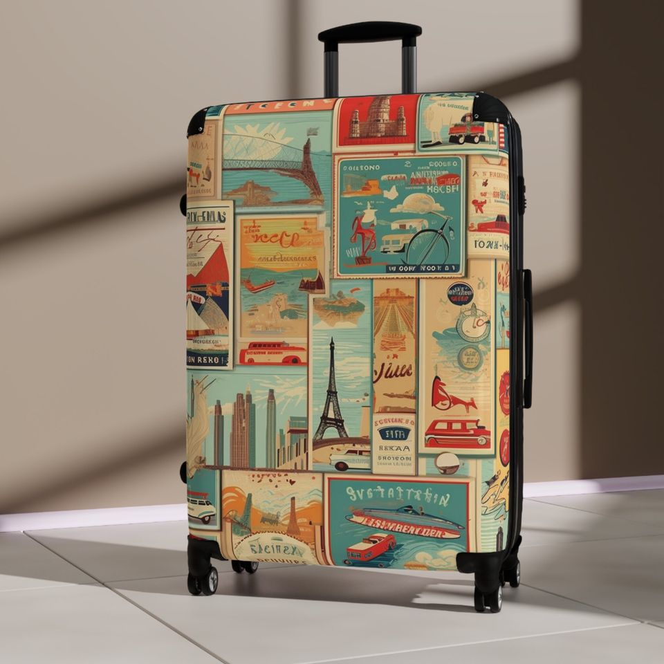 Vintage 1950's Style Suitcase, Midcentury Retro , Eiffel tower suitcase