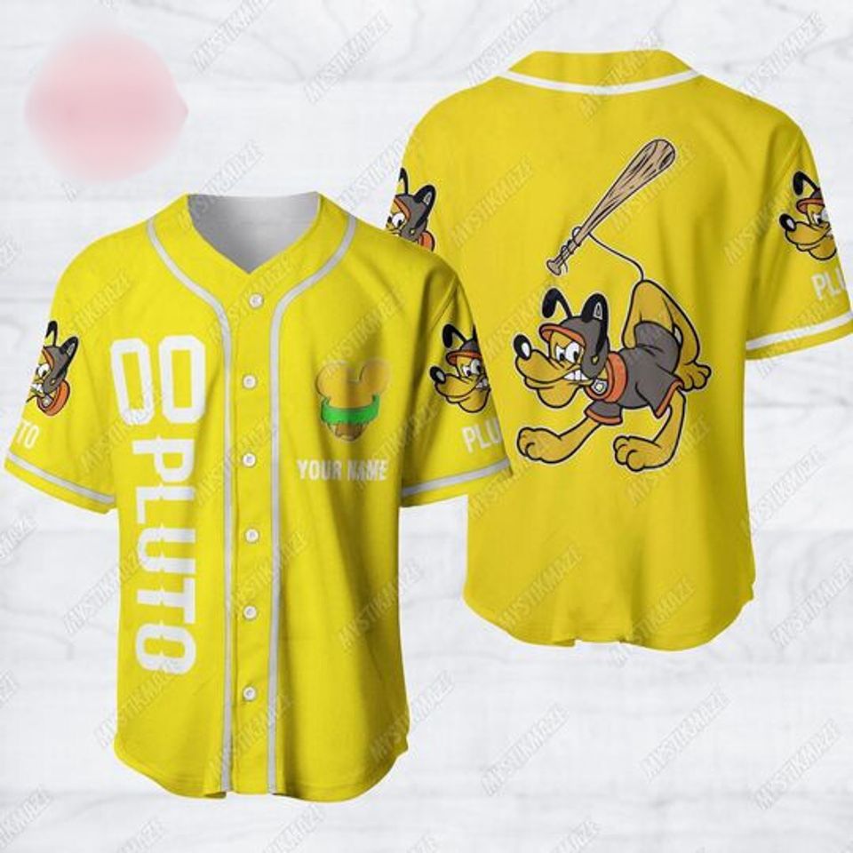 Personalized Pluto Baseball Jersey, Disney Pluto Jersey Shirt, Mickey Mouse Funhouse Jersey, Pluto Baseball Shirt, Pluto Jersey Men