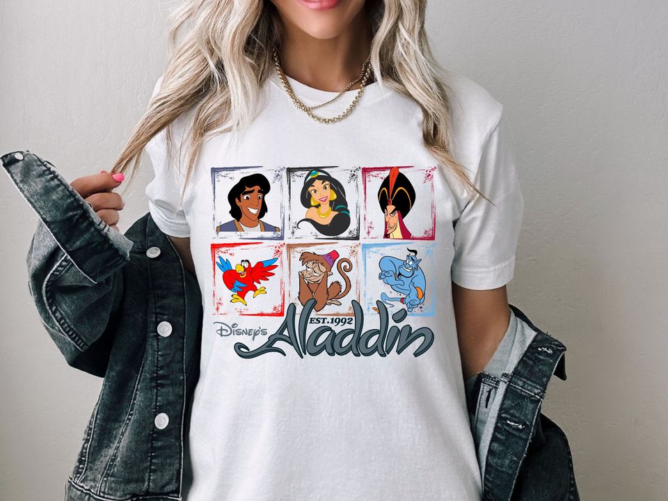 Disney Aladdin Cute Jasmine & Aladdin Character Shirt, Aladdin Magic Kingdom Disneyland Trip Family Vacation Gift, Disney Aladdin Shirt