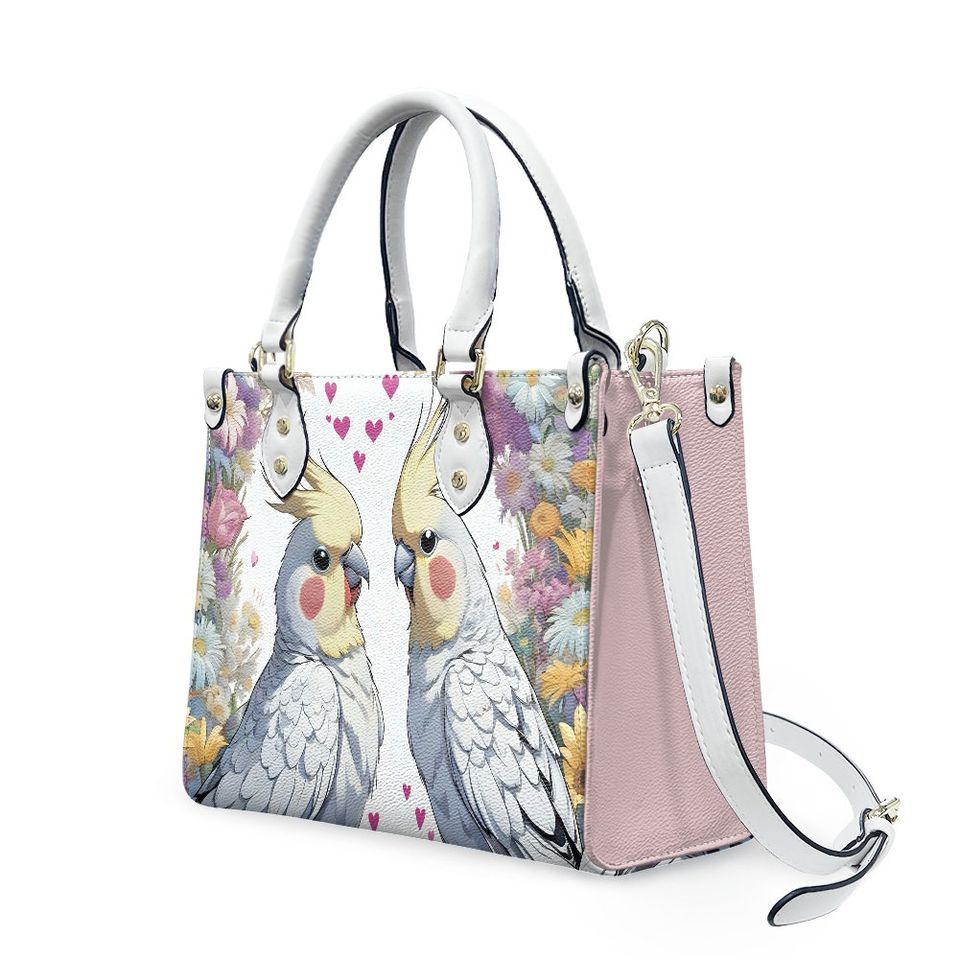 cockatiel - Leather bag with cute animal print, Mother's day Gift