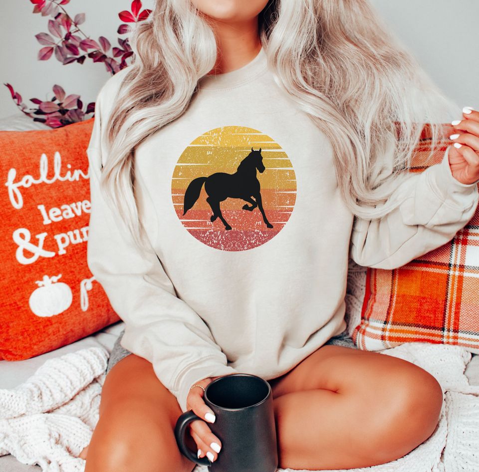 Retro Sun Horse Sweatshirt for Woman Men, Horse Sweatshirt, Horse Lover Gift, Horse Lover Sweatshirt, Horse Girl Sweatshirt, Retro Horse