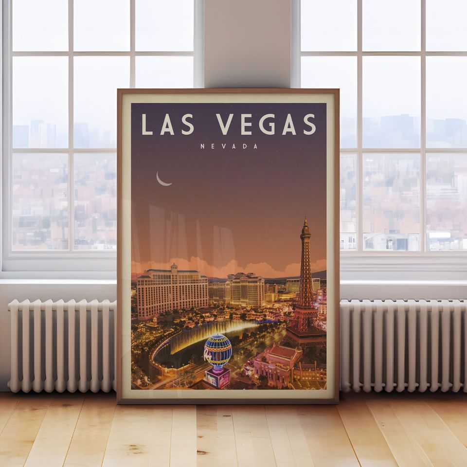 Las Vegas Poster, Nevada Art, Nevada Retro Travel Poster, Vintage Southwest Decor, Las Vegas Map, Las Vegas Print, Las Vegas Gift