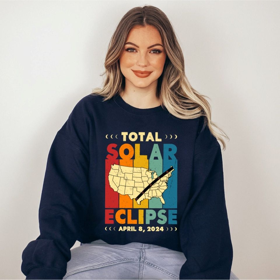 Vintage Solar Eclipse 2024 Sweatshirt, Total Solar Eclipse April 8th 2024 , Great American Eclipse Gift, North America Tour Sweaters