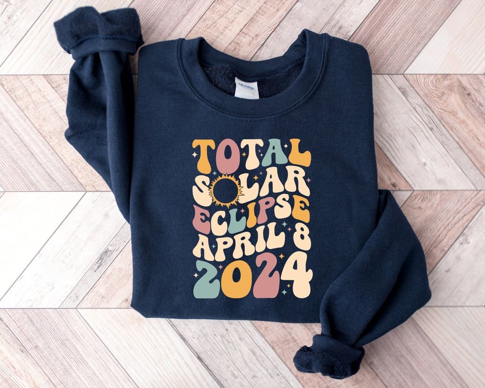 Total Solar Eclipse Sweatshirt, 2024 Solar Eclipse Gift, April 8 2024 Sweatshirt, Astronomy Sweatshirts, Retro Groovy Distressed