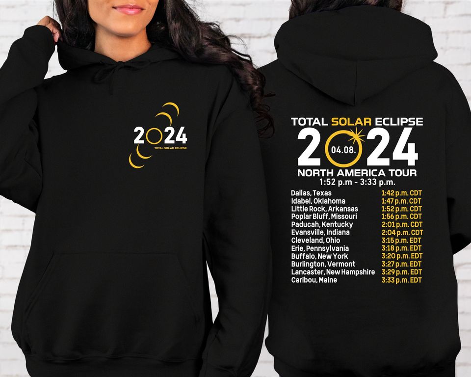 Total Solar Eclipse 2024 , Double-Sided  Celestial , April 8th 2024  Sweatshirt, Eclipse Event 2024 Hoodies
