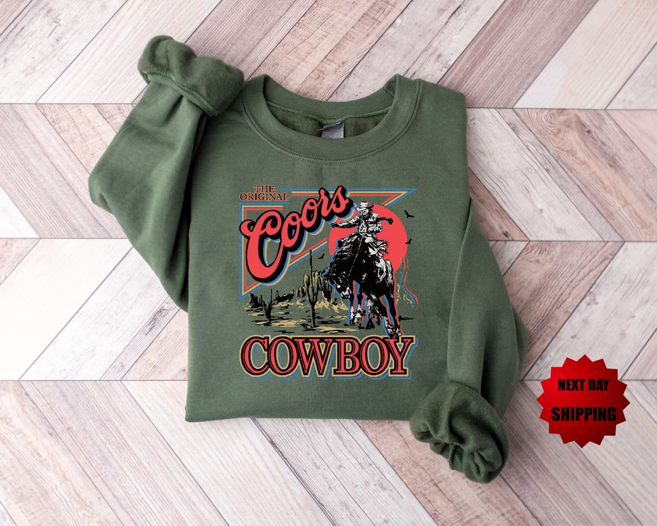 CCOORS Western Cowboy Sweatshirt, Vintage 90s Graphic Western Hoodie, Rodeo Oversize Cowboy