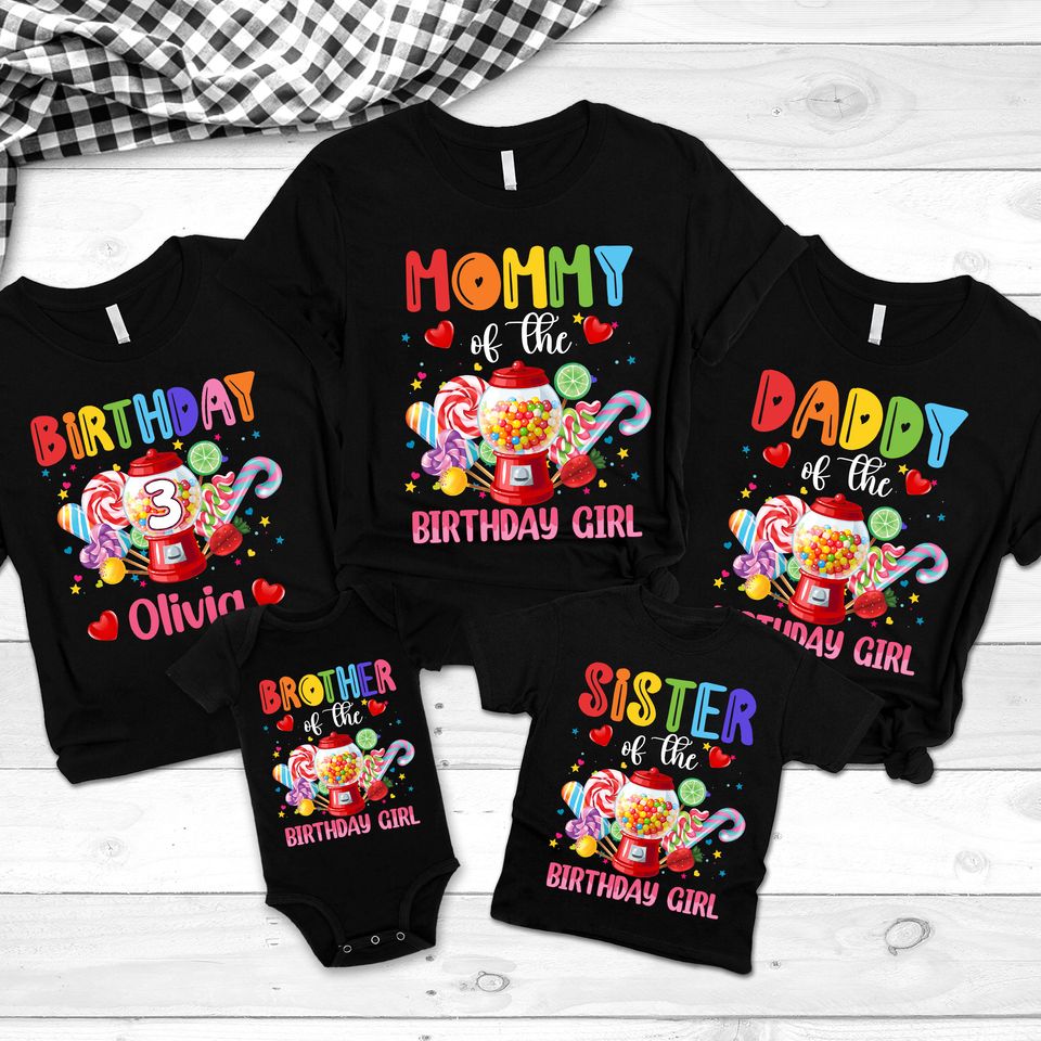 Candy Birthday Tshirt, Family Birthday, Birthday Girl Shirt, Lollipop birthday, Sweet Candy, Personalized Birthday Girls, Candyland Shirt