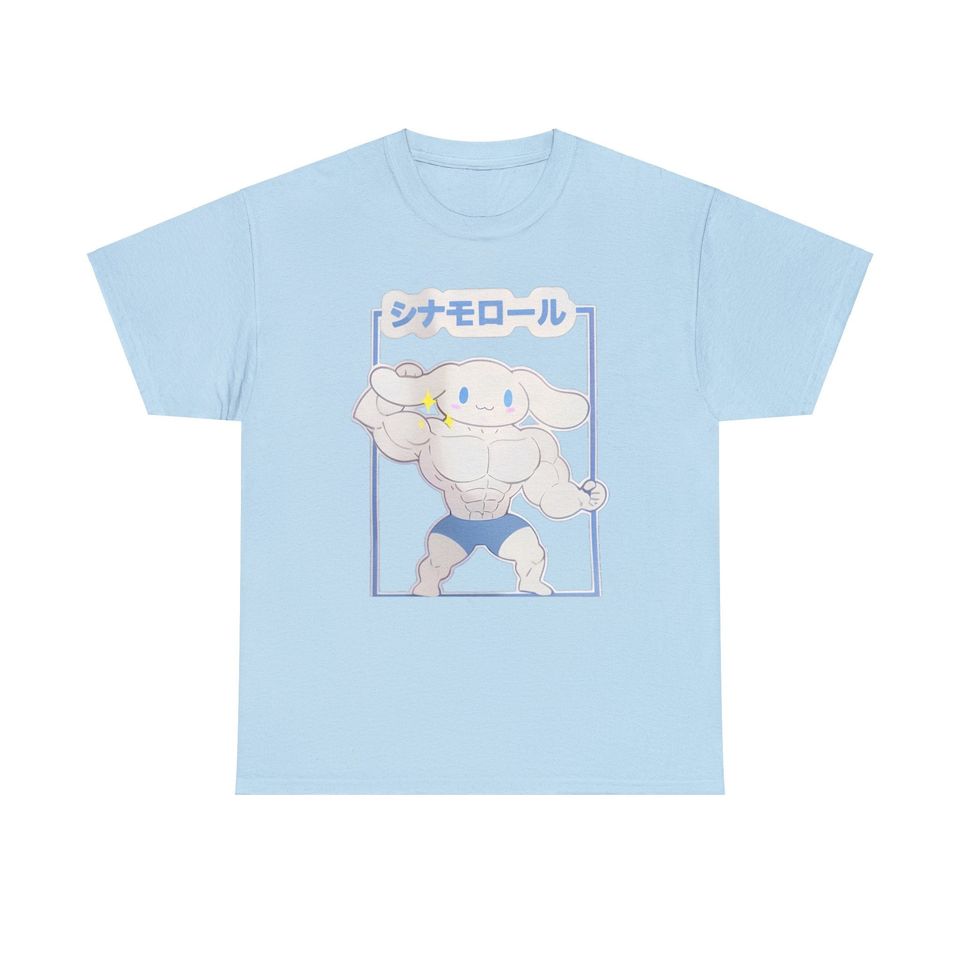 Cinnamoroll Muscular Sanrio Meme Unisex Heavy Cotton Tee