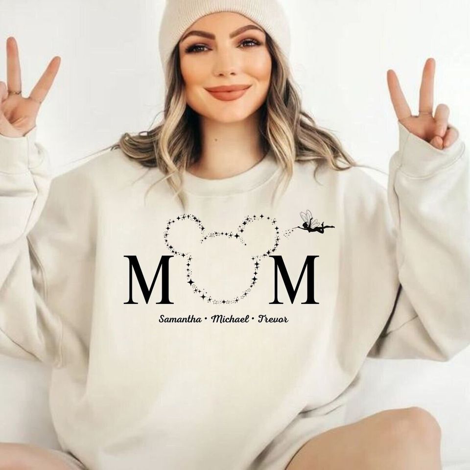 Mom Sweatshirt with Kid Name Custom, Mama Sweater with Childrens Name, Mickey Sweatshirt, Mother's Day Gift, Womens Shirt, Cute Shirt